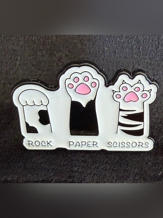 Jewelry - Cute Cat Paw Rock Paper Scissors Enamel Pin - White & Pink